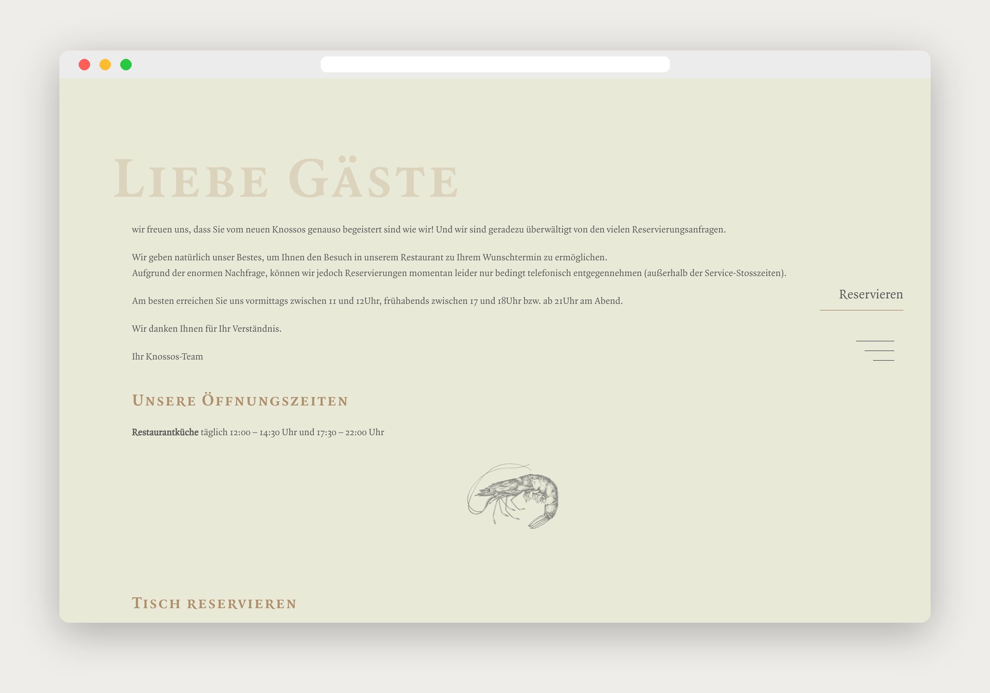 Hinweise an die Gäste und Öffnungszeiten