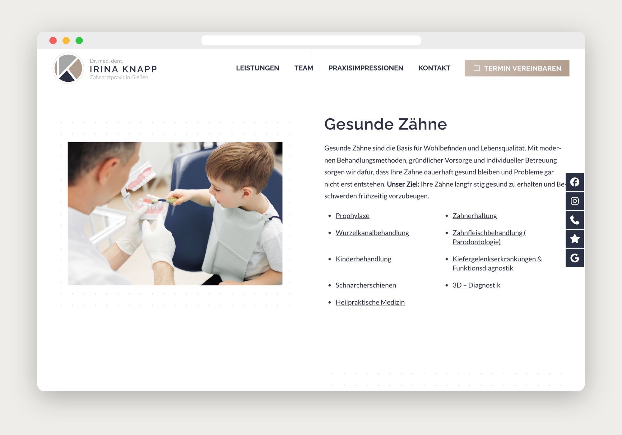 Leistungsübersicht der Website